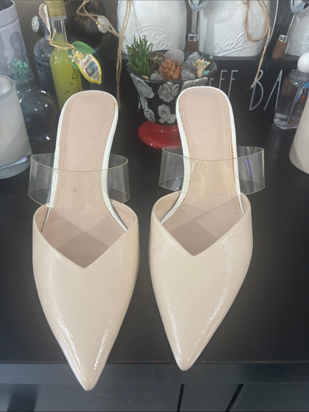 Zara Women’s Pointed Toe Nude Slip-On with Clear Strap